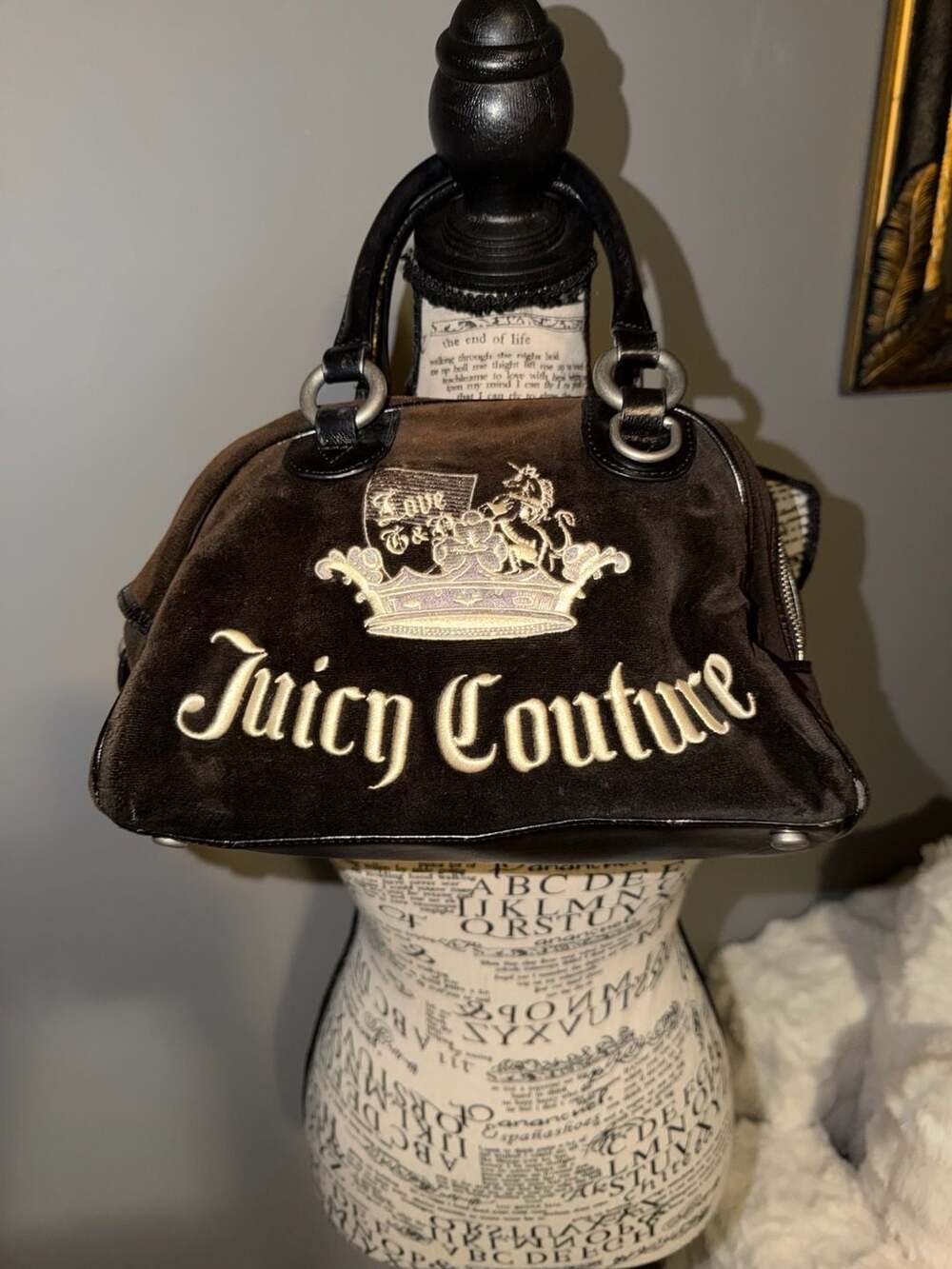 Vintage Juicy Couture Velour Bowler Satchel Bag in Brown